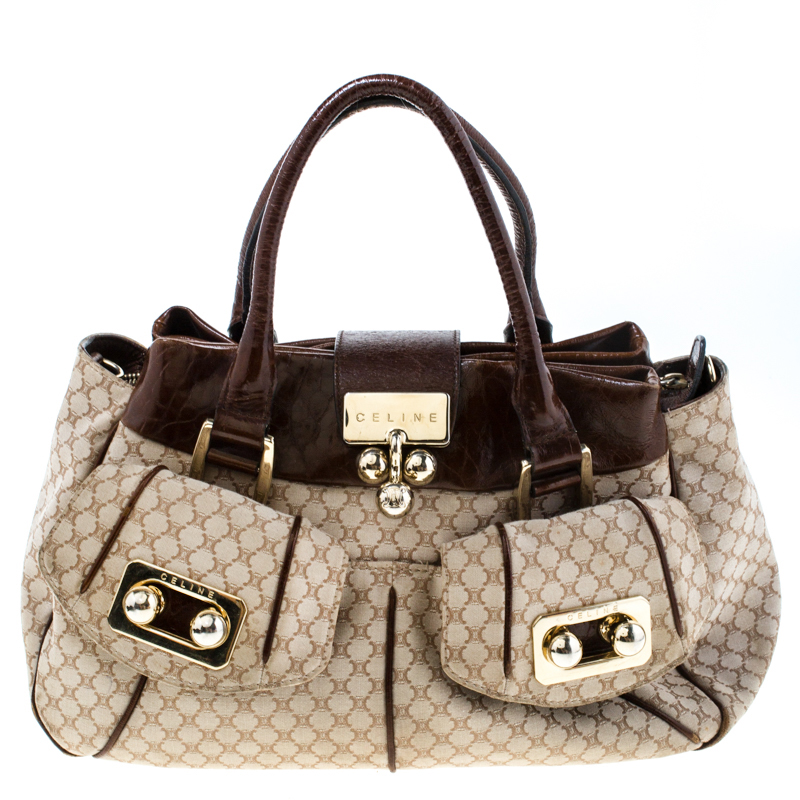 Céline Beige/Brown Monogram Canvas and Leather Satchel