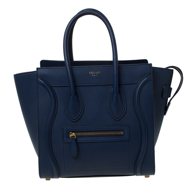 Pre Owned Celine Blue Leather Micro Luggage Tote