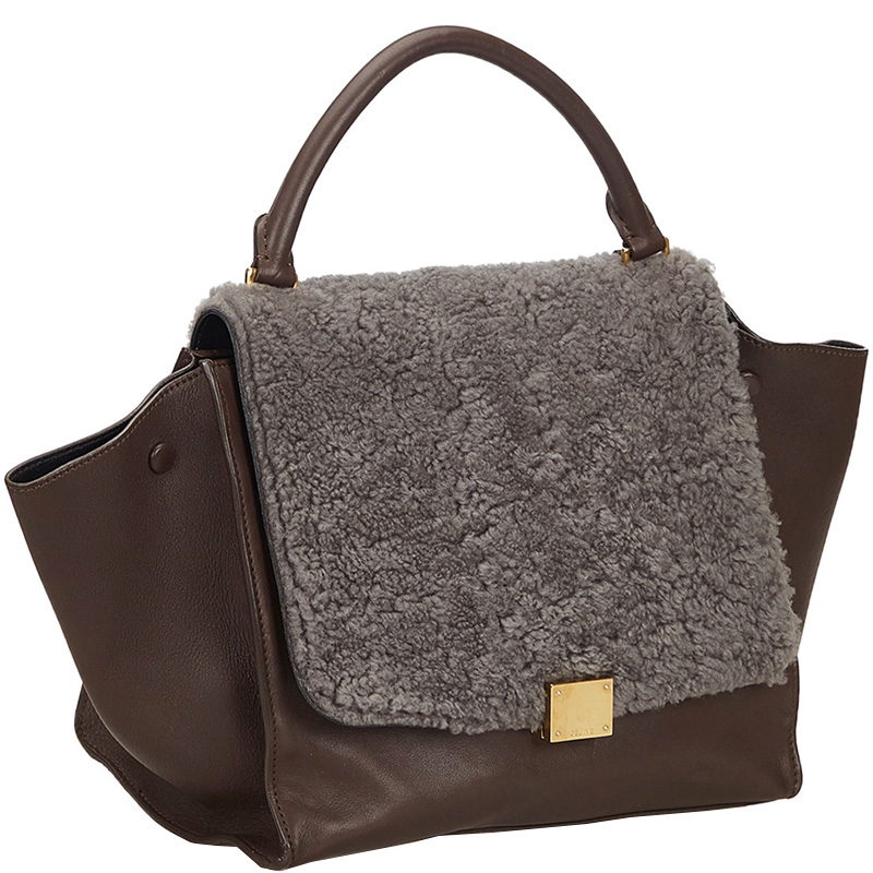 

Celine Brown/Gray Leather and Wool Trapeze Satchel