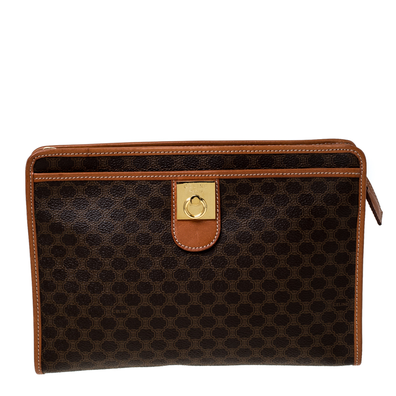 Pre Owned Celine Brown Macadam Leather Clutch