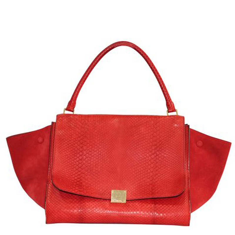 Pre-owned Celine Red Snake Leather Trapeze Bag