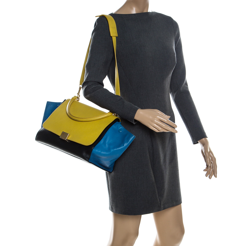 

Celine Tri Color Leather  Trapeze Top Handle Bag, Multicolor