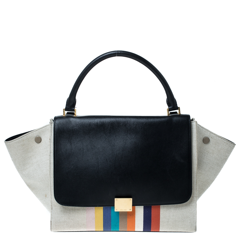 مملوكة مسبقًا حقيبة سيلين ترابيز متوسطة كانفاس وجلد سوداء/ بيج