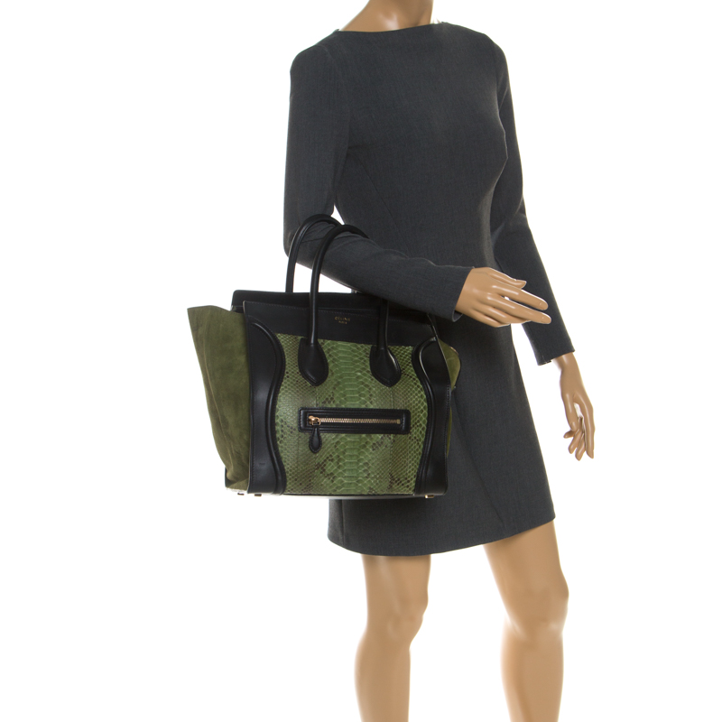 

Celine Green/Black Python and Suede Mini Luggage Tote