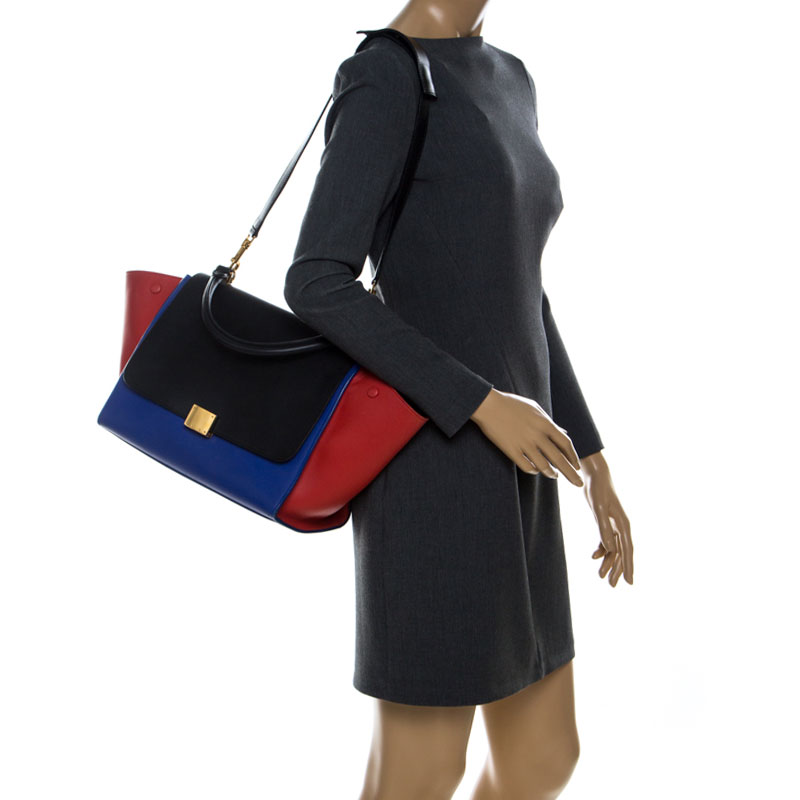

Celine Tri Color Leather Medium Trapeze Bag, Multicolor