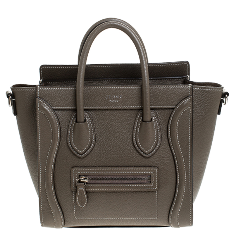 Pre Owned Celine Olive Green Leather Nano Luggage Tote