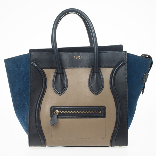 Pre Owned Celine Tricolor Mini Luggage Leather and Suede Tote 