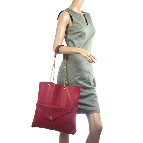 

Celine Red Leather Envelope Pocket Tote
