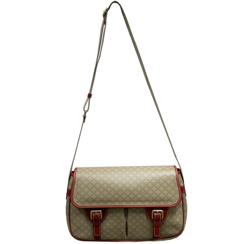 Celine Beige/Red Macadam Coated Canvas Vintage Messenger Bag