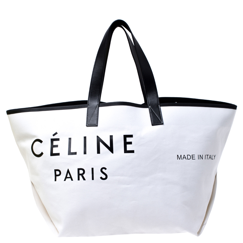 Pre-owned Celine White/black Canvas And Leather Horizontal Cabas Tote ...