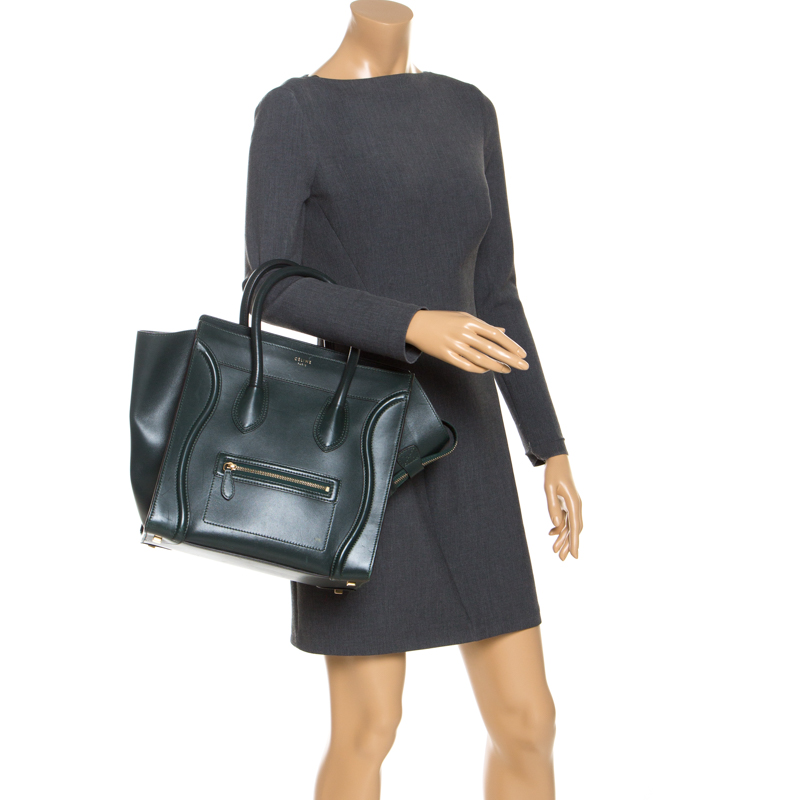

Celine Dark Green Leather Mini Luggage Tote