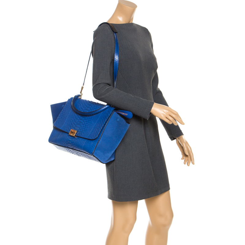 

Celine Blue Python and Suede Medium Trapeze Top Handle Bag