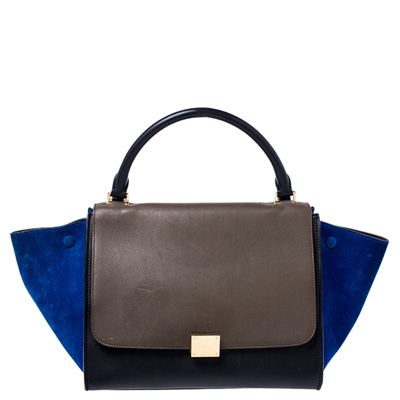 Pre Owned Celine Tri Color Leather and Suede Medium Trapeze Bag