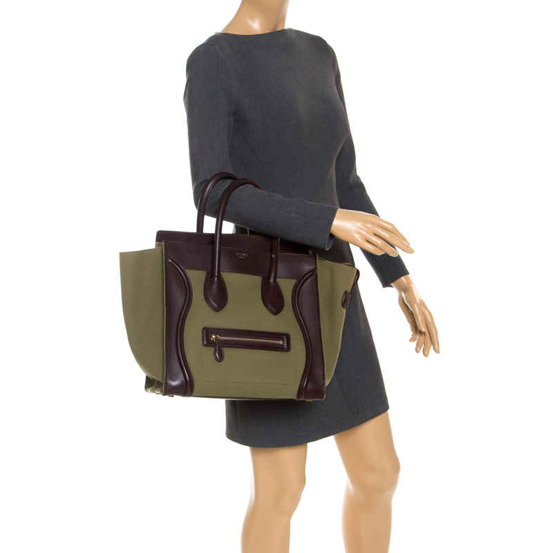 

Celine Burgundy/Green Canvas and Leather Mini Luggage Tote