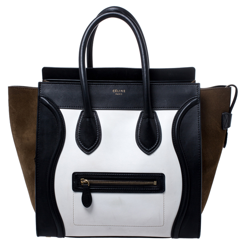 Pre Owned Celine Tricolor Leather and Nubuck Mini Luggage Tote