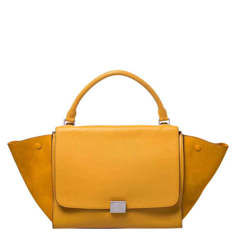Pre Owned Celine Mustard Leather and Suede Medium Trapeze Bag