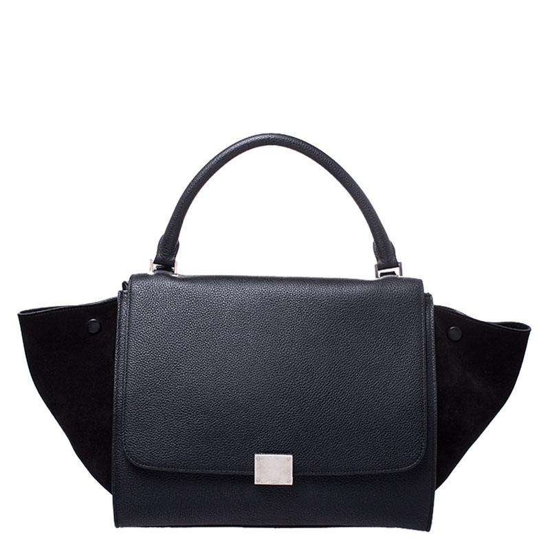Pre Owned Celine Black Leather and Suede Small Trapeze Bag