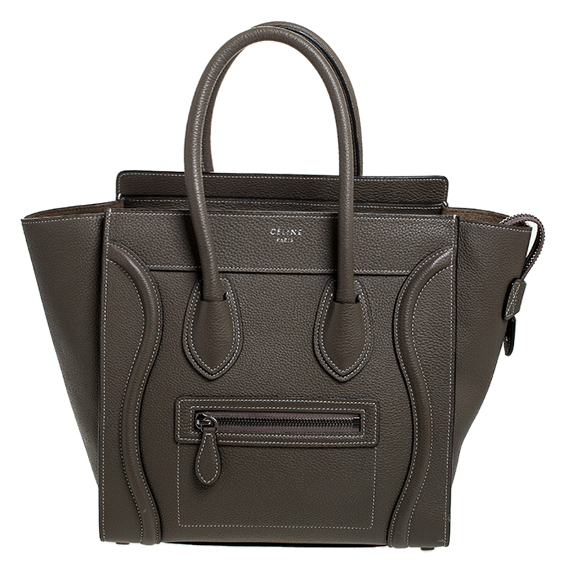 Pre Owned Celine Taupe Leather Micro Luggage Tote 