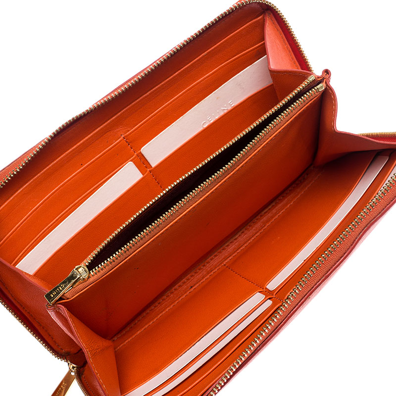 

Celine Orange/Red Leather Zip Around Wallet