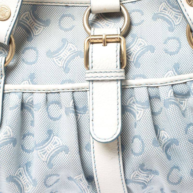 Pre-owned Celine Blue/white Monogram Canvas And Leather Satchel