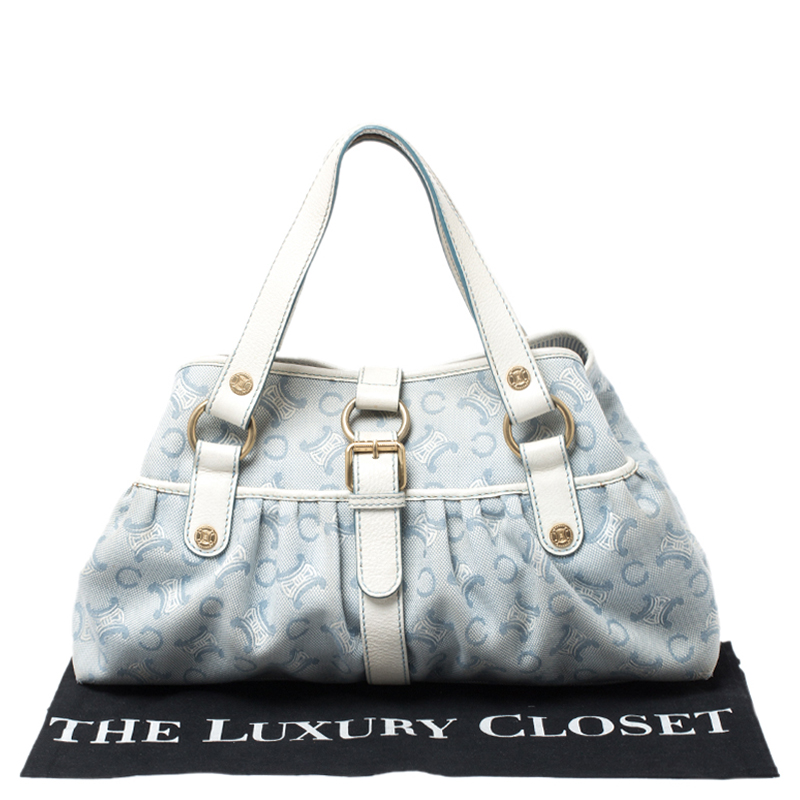 Pre-owned Celine Blue/white Monogram Canvas And Leather Satchel