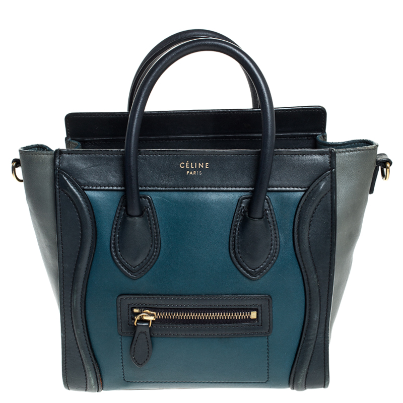 Pre Owned Celine Tri Color Leather Nano Luggage Tote