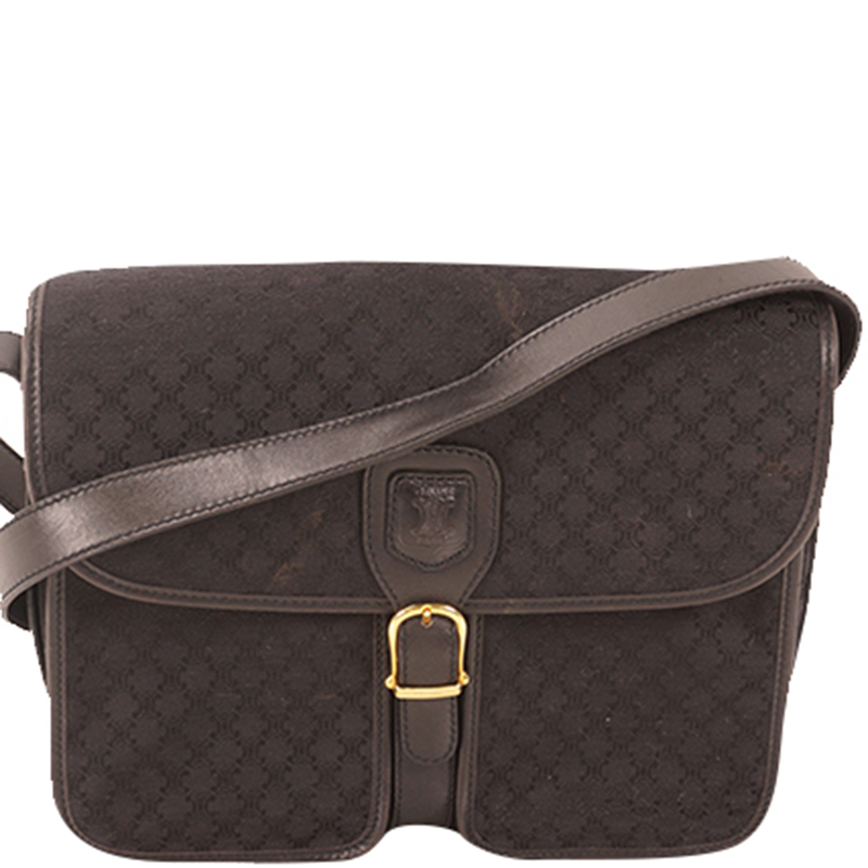 Pre Owned Celine Black Macadam Canvas Shoulder Bag