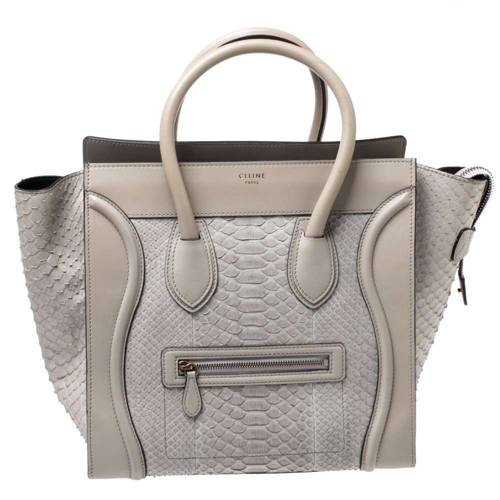 Pre Owned Celine Grey Python and Leather Mini Luggage Tote