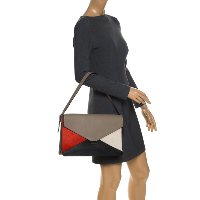 

Celine Tricolor Leather and Calfhair  Diamond Shoulder Bag, Multicolor