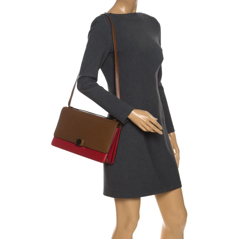 

Celine Brown/Red Leather  Classic Box Bag