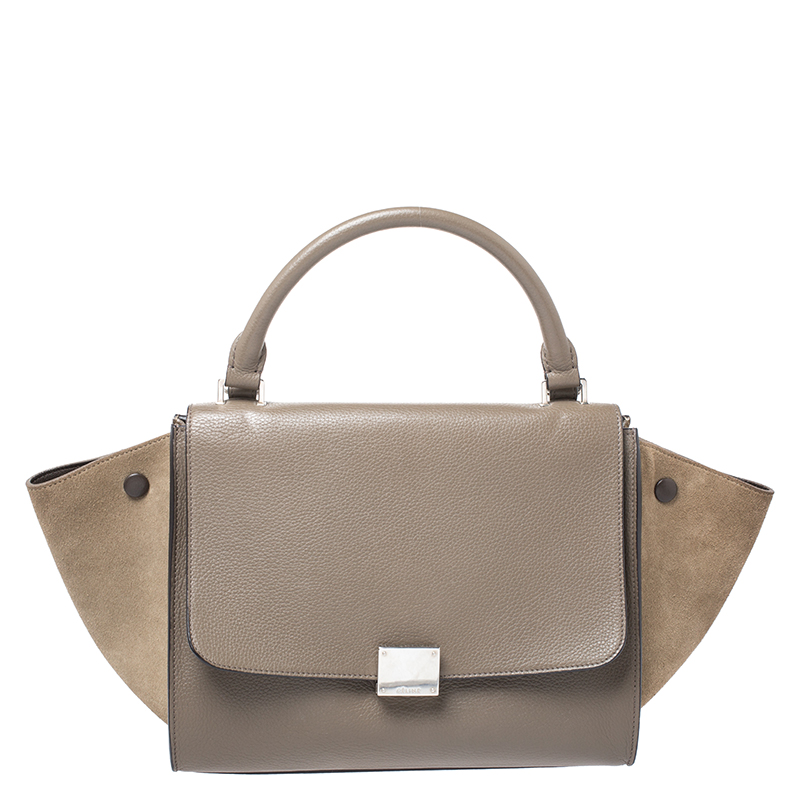 Pre Owned Celine Beige Leather and Suede Small Trapeze Bag