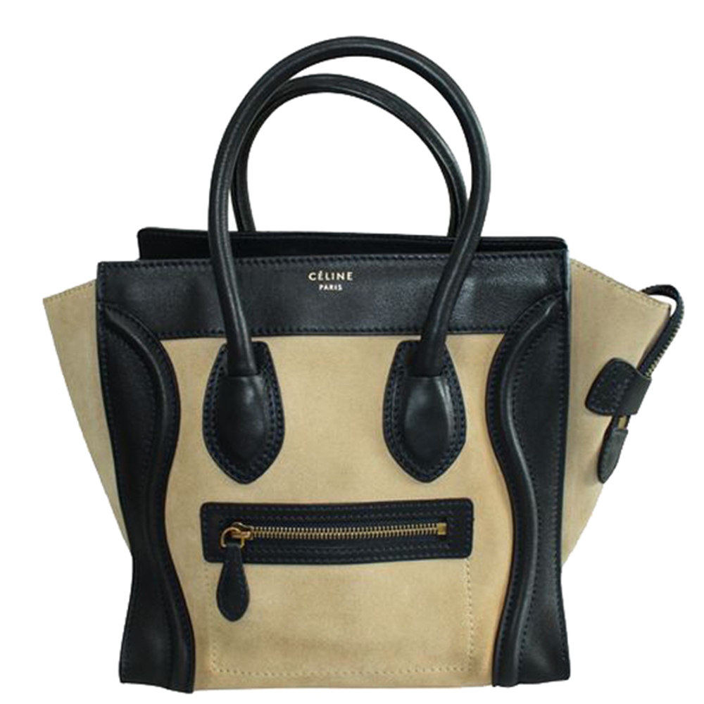 Pre Owned Celine Nude/Black Suede Leather Micro Luggage Bag