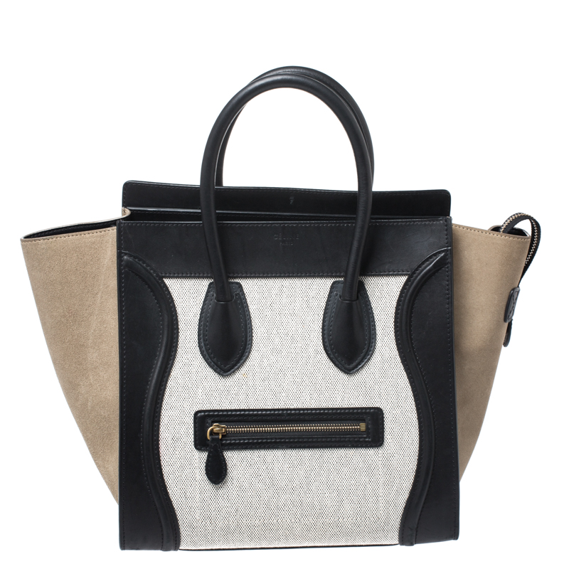 Celine Tri Color Canvas/Suede and Leather Mini Luggage Tote