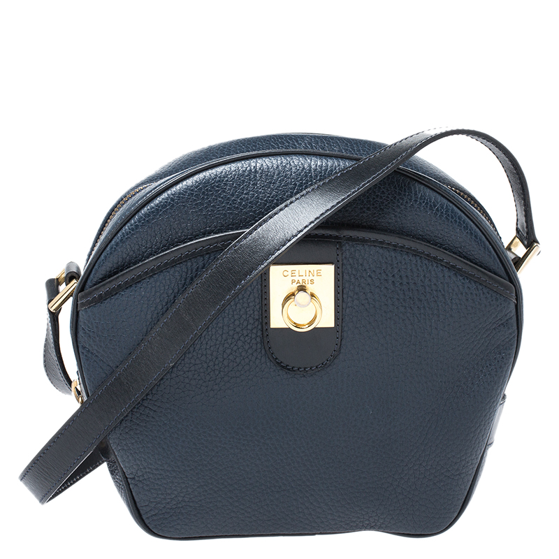 Pre Owned Celine Navy Blue Leather Front Pocket Crossbody Bag