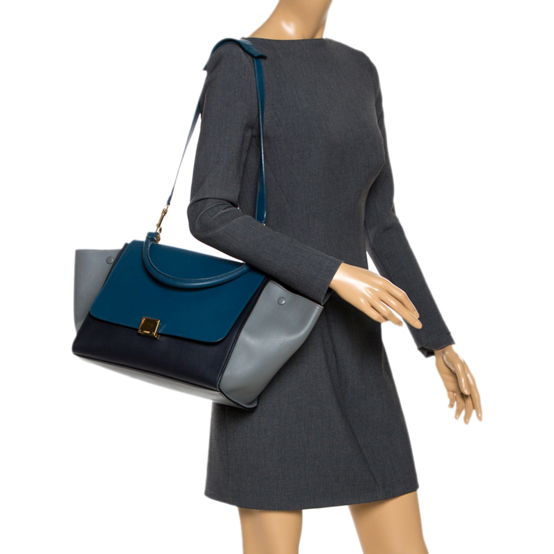 

Celine Tri Color Leather Medium Trapeze Bag, Multicolor