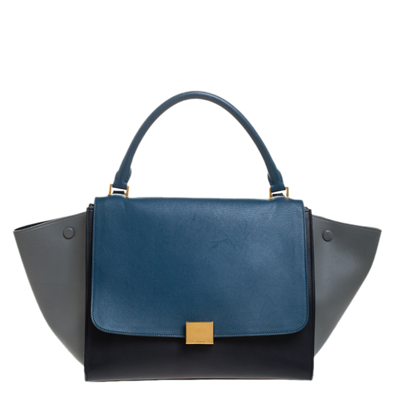 Pre Owned Celine Tri Color Leather Medium Trapeze Bag