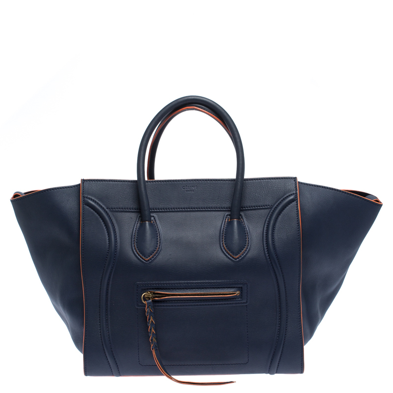 Pre Owned Celine Navy Blue Leather Large Phantom Luggage Tote