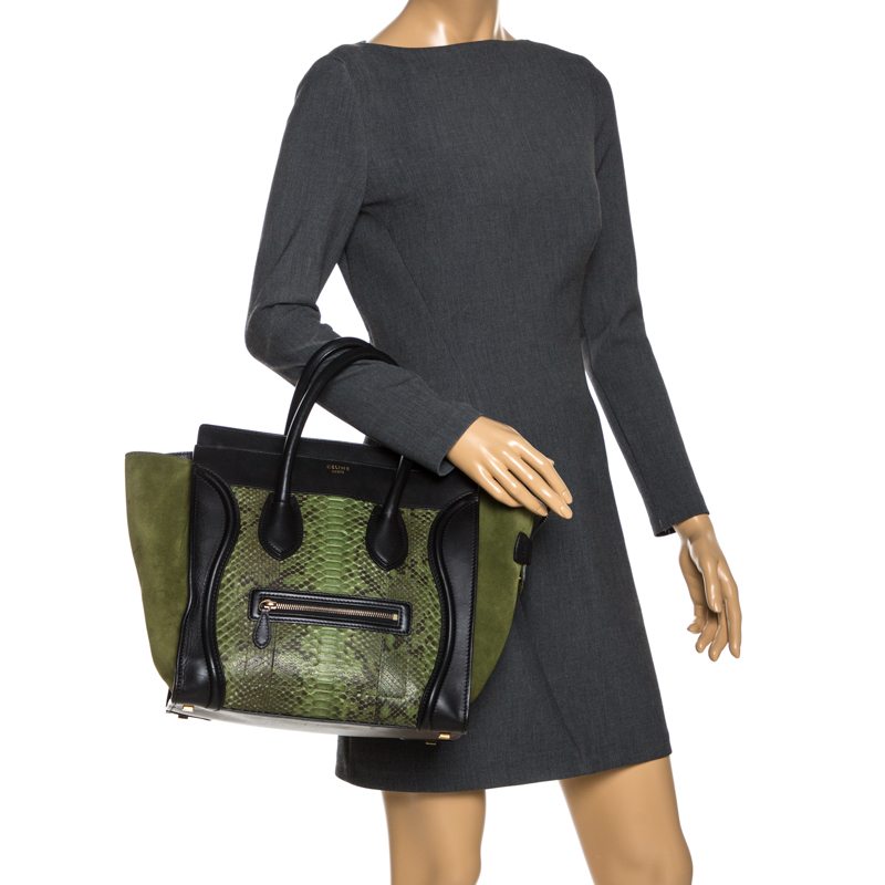 

Celine Green/Black Python and Suede Mini Luggage Tote