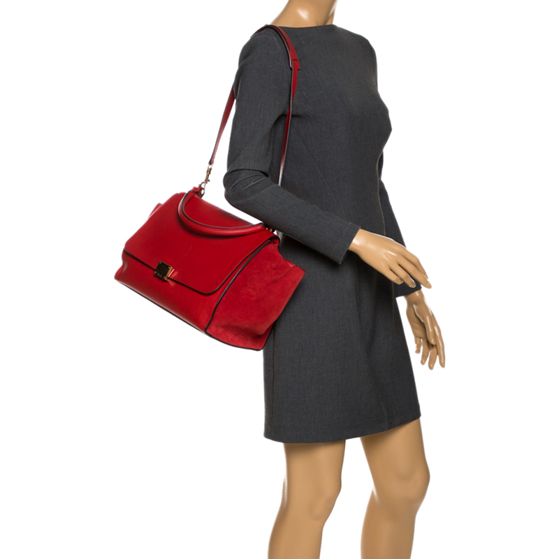 

Celine Red Leather and Suede  Trapeze Bag