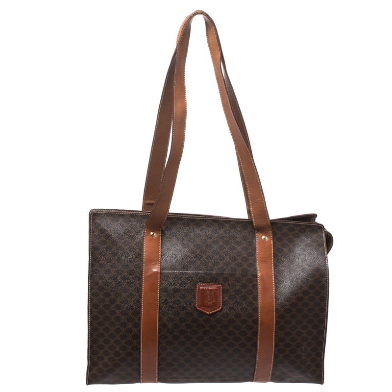 Pre-owned Celine Brown Macadam Coated Canvas And Leather Tote | ModeSens