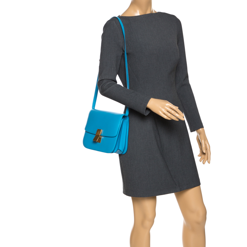 

Celine Turquoise Leather  Classic Box Shoulder Bag, Blue