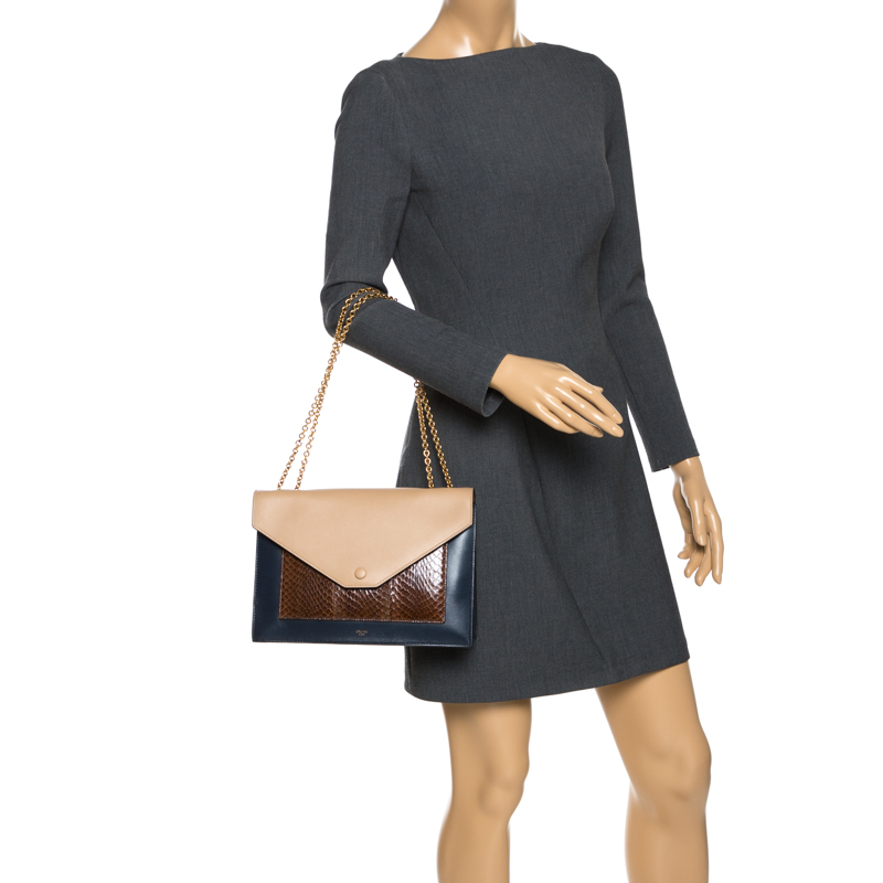 

Celine Multicolor Leather and python Pocket Envelope Shoulder Bag