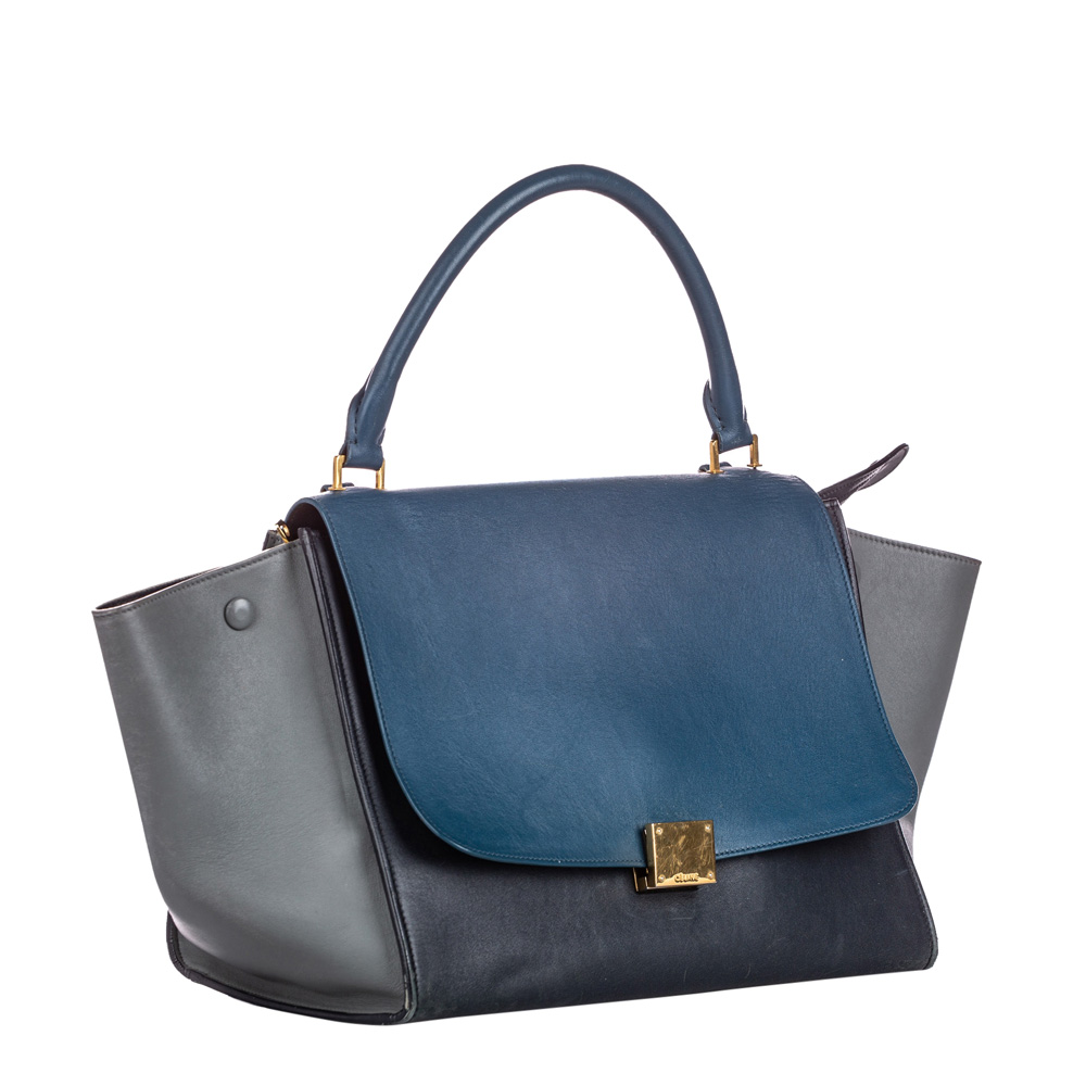 

Celine Black/Blue Suede Leather Trapeze Satchel