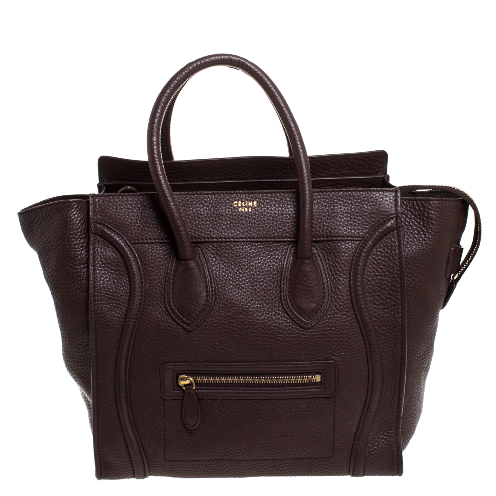 Pre Owned Celine Dark Brown Leather Mini Luggage Tote