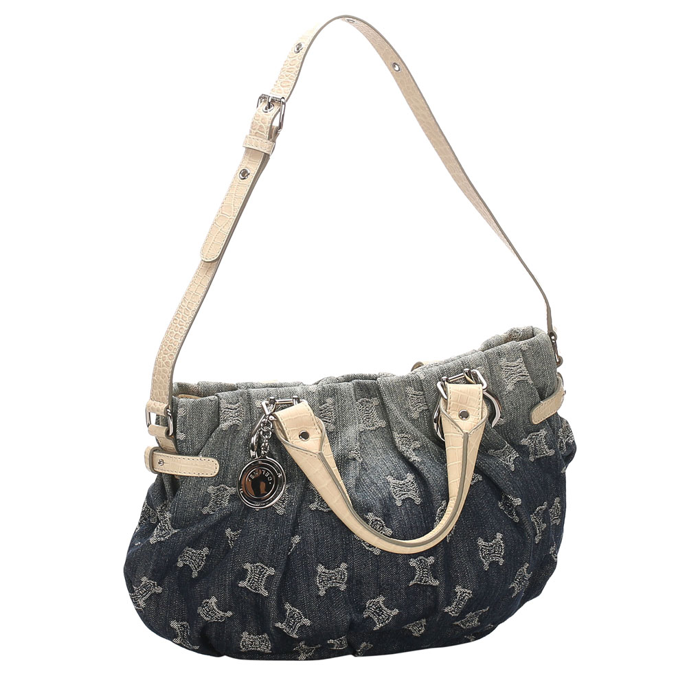 

Celine White/Black Denim Macadam Pillow Bag, Multicolor