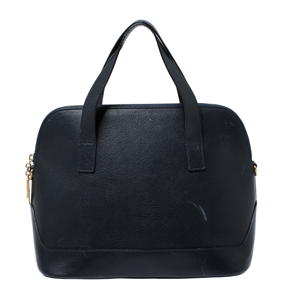 Pre Owned Celine Navy Blue Leather Dome Satchel 