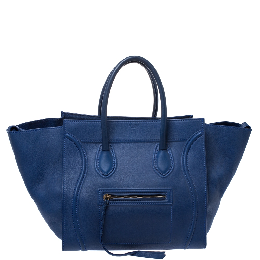 Pre Owned Celine Blue Leather Medium Phantom Luggage Tote