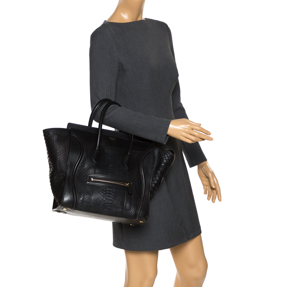 

Celine Black Python and Leather Mini Luggage Tote