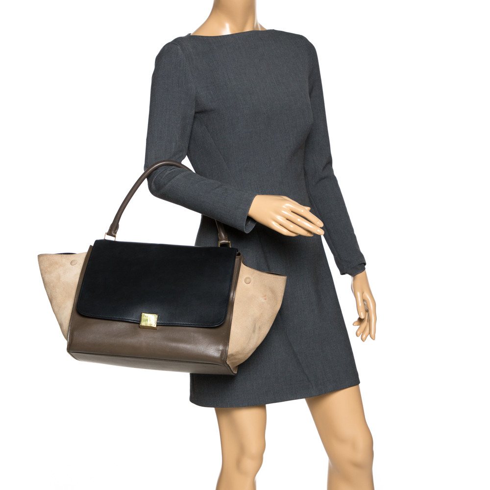 

Celine Tri Color Leather and Suede Large Trapeze Bag, Multicolor