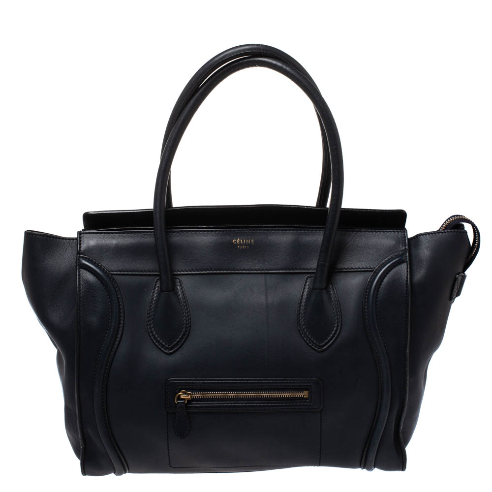 Celine Navy Blue Leather Shoulder Luggage Tote Celine | The Luxury Closet